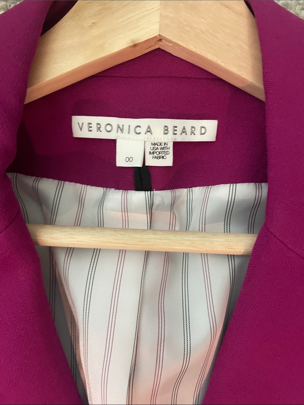 Veronica Beard Double-Breasted Magenta Blazer with Decorative Silver Buttons - Picture 2 of 8